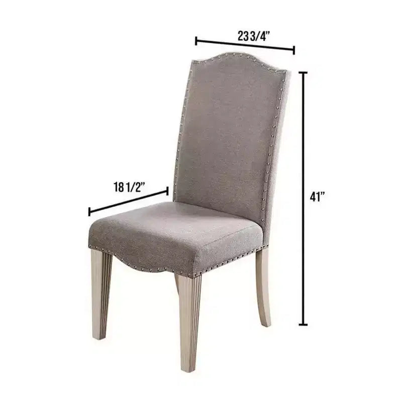 Chaise d'appoint en bois rembourrée en tissu Royal Hampton, blanc et gris, lot de deux