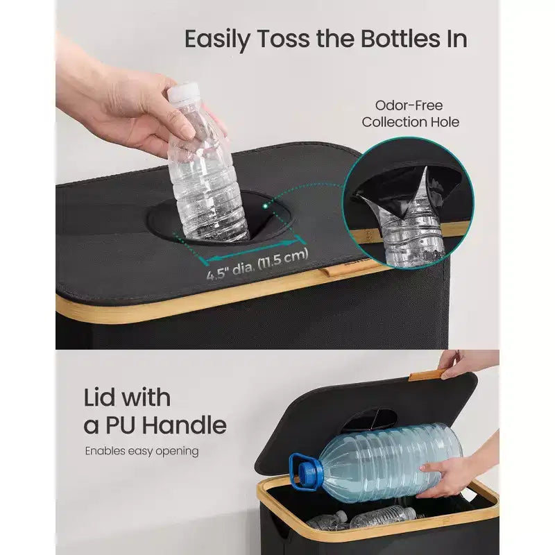 Corbeille de recyclage de 98 litres pour la cuisine, conteneur de recyclage de bouteilles avec sac intérieur et trou de collecte, conception pliable pour le métal, le plastique, le papier, le verre