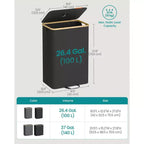 Corbeille de recyclage de 98 litres pour la cuisine, conteneur de recyclage de bouteilles avec sac intérieur et trou de collecte, conception pliable pour le métal, le plastique, le papier, le verre