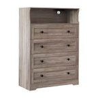 Commode étroite moderne à 4 tiroirs avec ports USB, armoire de rangement en bois pour chambre à coucher et placard, commode compacte.