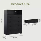 Commode étroite moderne à 4 tiroirs avec ports USB, armoire de rangement en bois pour chambre à coucher et placard, commode compacte.