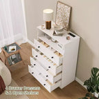 Commode étroite moderne à 4 tiroirs avec ports USB, armoire de rangement en bois pour chambre à coucher et placard, commode compacte.