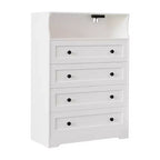 Commode étroite moderne à 4 tiroirs avec ports USB, armoire de rangement en bois pour chambre à coucher et placard, commode compacte.