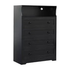 Commode étroite moderne à 4 tiroirs avec ports USB, armoire de rangement en bois pour chambre à coucher et placard, commode compacte.