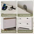 Commode 3 tiroirs avec station de charge, commode en bois moderne pour chambre à coucher, organisateur de rangement compact pour placard, salon et couloir