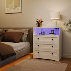 Commode 3 tiroirs avec station de charge, commode en bois moderne pour chambre à coucher, organisateur de rangement compact pour placard, salon et couloir