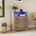 Commode 3 tiroirs avec station de charge, commode en bois moderne pour chambre à coucher, organisateur de rangement compact pour placard, salon et couloir