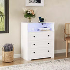 Commode 3 tiroirs avec station de charge, commode en bois moderne pour chambre à coucher, organisateur de rangement compact pour placard, salon et couloir