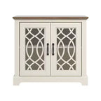 Meuble d'appoint 2 portes Galano avec panneaux en acrylique, couleur ivoire et chêne noueux, 32,4 po larg. x 15,7 po prof. x 29,3 po haut.