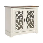 Meuble d'appoint 2 portes Galano avec panneaux en acrylique, couleur ivoire et chêne noueux, 32,4 po larg. x 15,7 po prof. x 29,3 po haut.