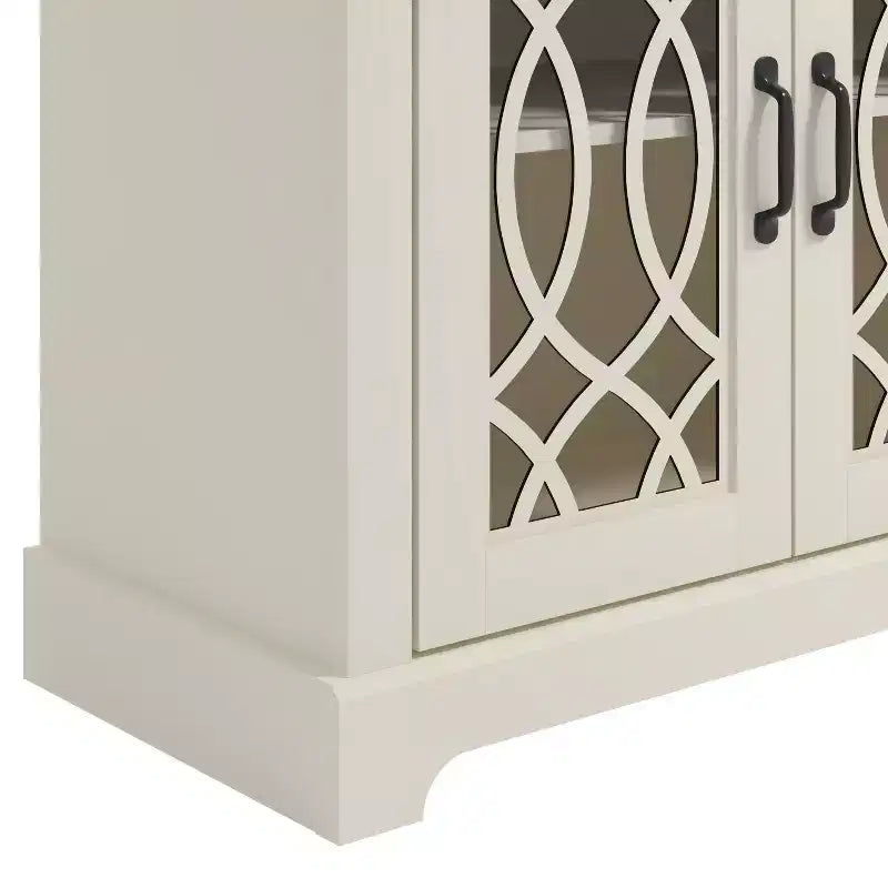 Meuble d'appoint 2 portes Galano avec panneaux en acrylique, couleur ivoire et chêne noueux, 32,4 po larg. x 15,7 po prof. x 29,3 po haut.