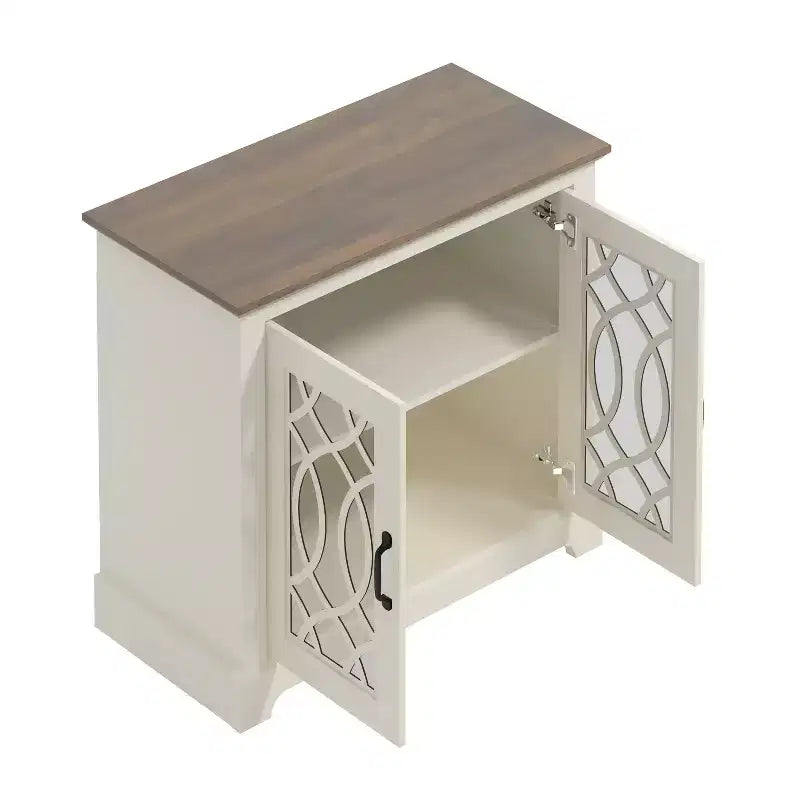 Meuble d'appoint 2 portes Galano avec panneaux en acrylique, couleur ivoire et chêne noueux, 32,4 po larg. x 15,7 po prof. x 29,3 po haut.