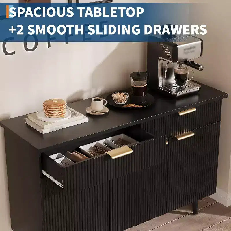 47 Buffet de rangement, armoire de garde-manger avec tiroirs et étagère réglable, table basse en bois pour cuisine, salon, salle à manger
