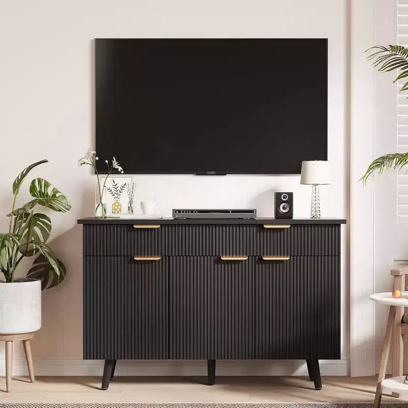 47 Buffet de rangement, armoire de garde-manger avec tiroirs et étagère réglable, table basse en bois pour cuisine, salon, salle à manger