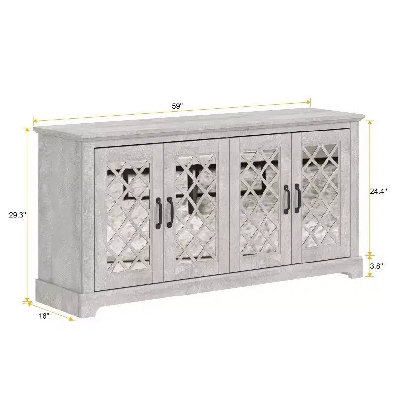 Meuble TV Galano 4 portes avec miroir et rangement dissimulé 59,6 L 15,7 P 29,3 H