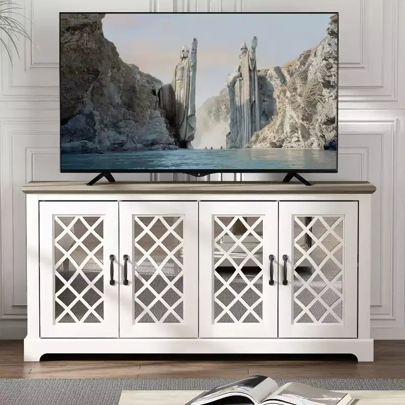Meuble TV Galano 4 portes avec miroir et rangement dissimulé 59,6 L 15,7 P 29,3 H