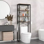 Étagère de Rangement Industrielle 4 Niveaux pour Toilettes avec Support de Papier Hygiénique, Organisateur Autonome Multifonctionnel
