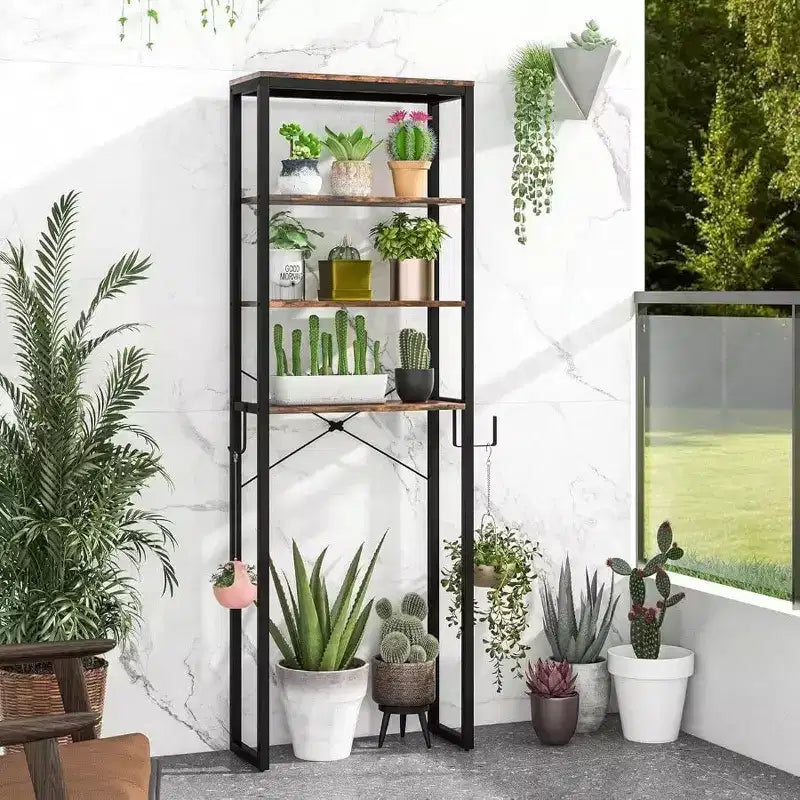 Étagère de Rangement Industrielle 4 Niveaux pour Toilettes avec Support de Papier Hygiénique, Organisateur Autonome Multifonctionnel