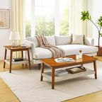 Table basse de ferme, table rectangulaire 47,25 po, style vintage avec étagère de rangement tressée, pour bureau à domicile, noyer
