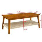 Table basse de ferme, table rectangulaire 47,25 po, style vintage avec étagère de rangement tressée, pour bureau à domicile, noyer