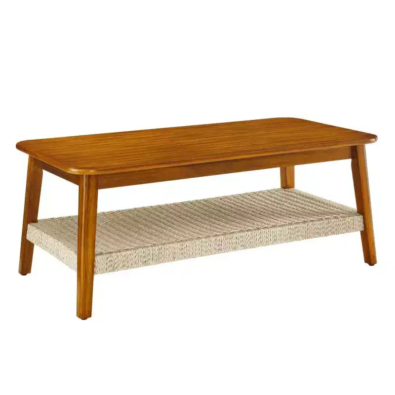 Table basse de ferme, table rectangulaire 47,25 po, style vintage avec étagère de rangement tressée, pour bureau à domicile, noyer