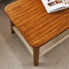 Table basse de ferme, table rectangulaire 47,25 po, style vintage avec étagère de rangement tressée, pour bureau à domicile, noyer