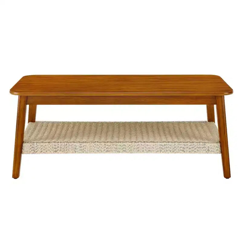 Table basse de ferme, table rectangulaire 47,25 po, style vintage avec étagère de rangement tressée, pour bureau à domicile, noyer