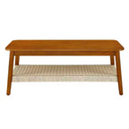 Table basse de ferme, table rectangulaire 47,25 po, style vintage avec étagère de rangement tressée, pour bureau à domicile, noyer
