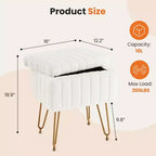 TUYOHW 16 Pouf de rangement, tabourets de coiffeuse en fausse fourrure avec 4 pieds métalliques et pieds réglables antidérapants, pouf pour salon, entrée