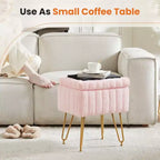 TUYOHW 16 Pouf de rangement, tabourets de coiffeuse en fausse fourrure avec 4 pieds métalliques et pieds réglables antidérapants, pouf pour salon, entrée