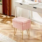 TUYOHW 16 Pouf de rangement, tabourets de coiffeuse en fausse fourrure avec 4 pieds métalliques et pieds réglables antidérapants, pouf pour salon, entrée