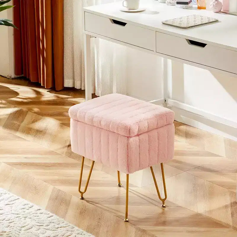 TUYOHW 16 Pouf de rangement, tabourets de coiffeuse en fausse fourrure avec 4 pieds métalliques et pieds réglables antidérapants, pouf pour salon, entrée