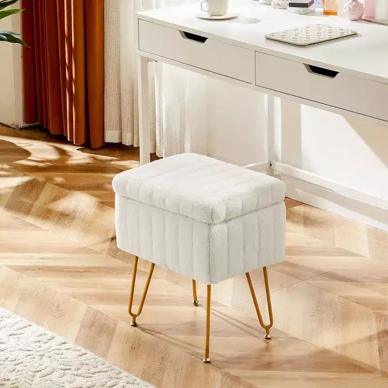 TUYOHW 16 Pouf de rangement, tabourets de coiffeuse en fausse fourrure avec 4 pieds métalliques et pieds réglables antidérapants, pouf pour salon, entrée