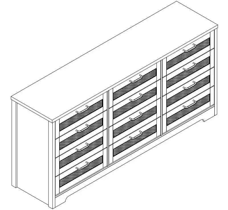 Jojoka 12-Drawer Rattan Weave Chest of Drawers - MDF, Natural Wood Color, Multi-Purpose Storage Cabinet