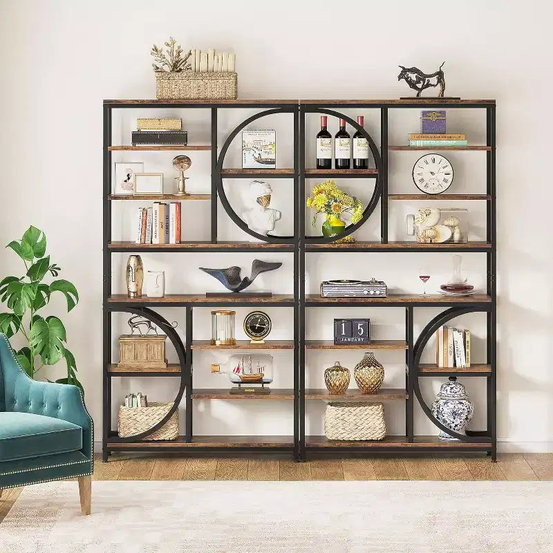 Lantine Bookshelf, Bibliothèques étagères industrielles à 8 niveaux, étagères d'affichage de 195 cm de haut, étagère en bois avec cadre métallique pour bureau à domicile