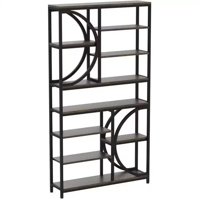 Lantine Bookshelf, Bibliothèques étagères industrielles à 8 niveaux, étagères d'affichage de 195 cm de haut, étagère en bois avec cadre métallique pour bureau à domicile
