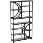Lantine Bookshelf, Bibliothèques étagères industrielles à 8 niveaux, étagères d'affichage de 195 cm de haut, étagère en bois avec cadre métallique pour bureau à domicile