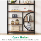 Lantine Bookshelf, Bibliothèques étagères industrielles à 8 niveaux, étagères d'affichage de 195 cm de haut, étagère en bois avec cadre métallique pour bureau à domicile