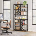 Lantine Bookshelf, Bibliothèques étagères industrielles à 8 niveaux, étagères d'affichage de 195 cm de haut, étagère en bois avec cadre métallique pour bureau à domicile