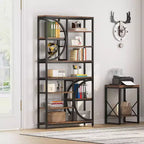 Lantine Bookshelf, Bibliothèques étagères industrielles à 8 niveaux, étagères d'affichage de 195 cm de haut, étagère en bois avec cadre métallique pour bureau à domicile