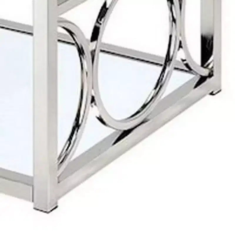 Table basse Royal Hampton de 47 pouces, plateau en verre, étagère inférieure en miroir, accents métalliques