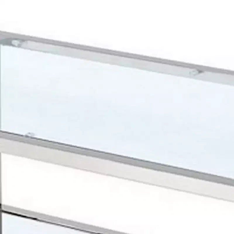 Table basse Royal Hampton de 47 pouces, plateau en verre, étagère inférieure en miroir, accents métalliques