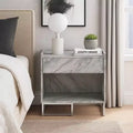 Royal Hampton Faux Marble Accent Table with Chrome Finish, White