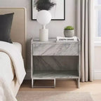 Royal Hampton Faux Marble Accent Table with Chrome Finish, White