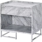 Table d'appoint Royal Hampton en faux marbre avec finition chromée, blanc