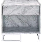 Table d'appoint Royal Hampton en faux marbre avec finition chromée, blanc