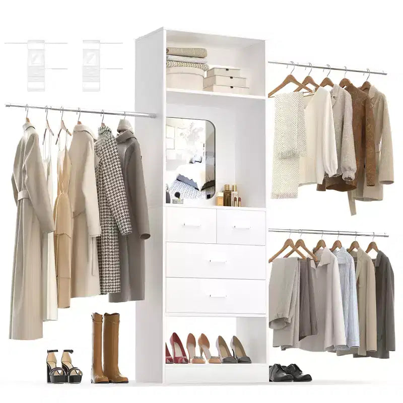 Besiost 25 - 96 W Système de placard avec miroir, organisateur de placard avec étagères