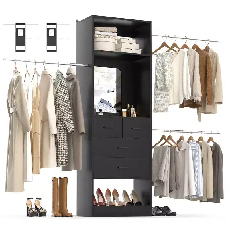 Besiost 25 - 96 W Système de placard avec miroir, organisateur de placard avec étagères