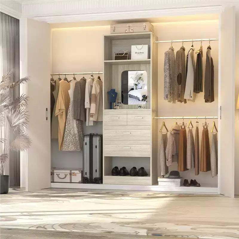 Besiost 25 - 96 W Closet System with Mirror, Closet Organizer Cystem with Shelves