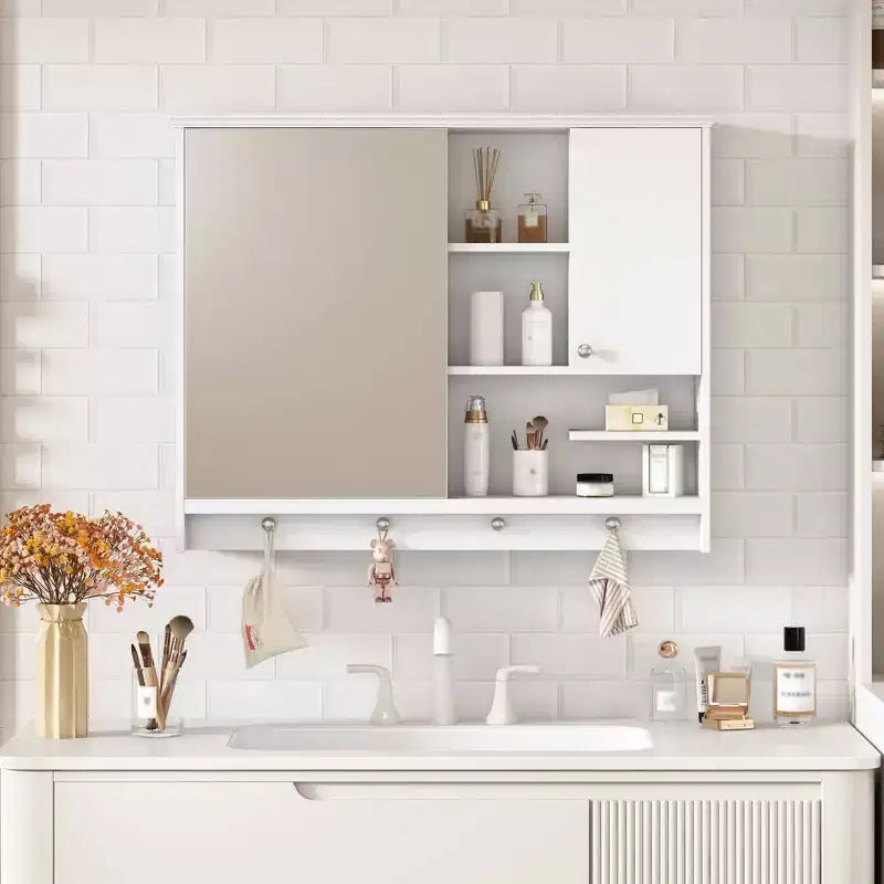 MAYEERTY 36 inch Wall Mounted Medicine Cabinet, Bathroom Storage Cabinet with Mirror Door and Adjustable Shelf for Bathroom White